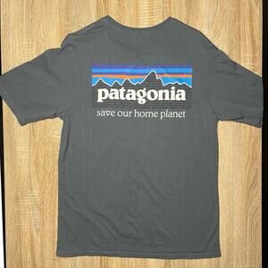 Patagonia Men's XS P-6 Mission Organic Tshirt Regular Fit Gray Blue Short Sleeve